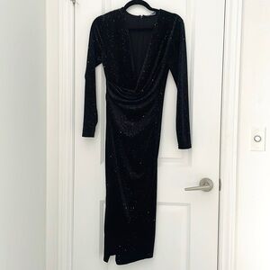 Black Long Sleeve Sparkle Midi Dress